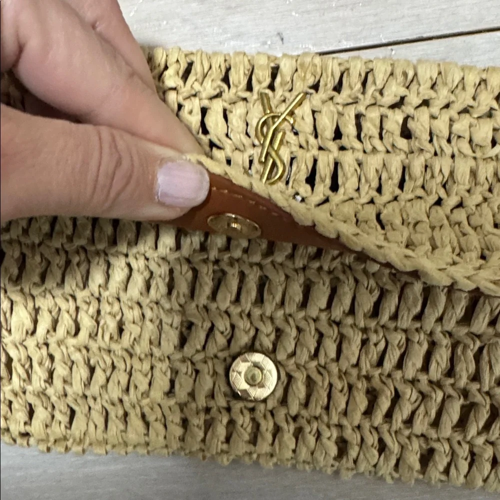 Yves Saint Laurent Cream Crochet Tote with Gold YSL Emblem - Picture 10 of 10